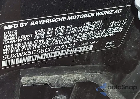 2012 BMW X3 xDrive28I from USA, damaged, VIN 5UXWX5C56CL725131
